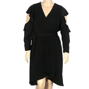 New Eloquii Women's Black Ruffled Cold Shoulder Asymmetrical Wrap Dress Size 18